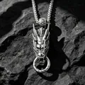 Vintage dragon pendant necklace in distressed stainless steel for men's fashion - Pendant with Silver Chain (60cm) / Silver