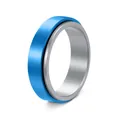 Premium blue and silver stainless steel rotatable spinner ring for men's stress relief - Size 7 / Blue