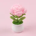 Beautiful handmade pink crochet flower in a white ceramic pot for home desk decoration - Large Rose Potted Plant / Pink