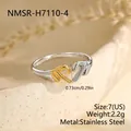 Detailed view of stainless steel hand-formed heart ring with size and weight info. - Double Hand Heart (NMSR-H7110-4)