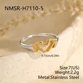 Macro detail of a stainless steel heart ring with hand-holding design and measurements. - Large (NMSR-H7110-5)
