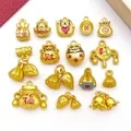 Assorted matte gold Chinese fortune charms and pendants for DIY jewelry making and crafts - Lotus Fortune Pouch Series (SN1819) / 15 Pieces/Pack / Matte Antique Gold