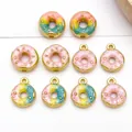 Set of colorful donut-shaped DIY jewelry charms with macaron pink and blue glazes - Donut Spacer Beads Pendant (SN1821)