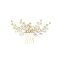 Elegant gold bridal hair comb with shimmering crystals in a floral wheat wave design - Gold