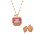 Elegant rose gold apple locket necklace with ballerina dancer pendant and enamel detail - Stage Ballet Apple Locket Necklaces