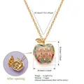 Decorative pink gold apple locket necklace with rotating carousel and colorful enamel - Carousel With Rhinestones (HSNK261905RI) / Rhinestone Carousel Apple Necklace