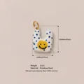Dainty stainless steel U-shaped smiley face charm with blue polka dots and gold ring - Style 5 Plastic Bag Pendant Only (Without Chain)
