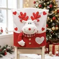 Weihnachts-Rentier 3D-Stuhlhussen, rot-weißer Strickstoff für festliche Tischdekoration - Elch