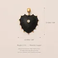 Retro schwarzes Herz Halsketten Anhänger mit goldenen Nieten und Kristall - Schwarzer Muschel radialer Perlenherz-Anhänger (28*33mm) / 28*33mm