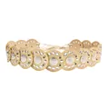 Bohemian beige waist belt with circular faux leather discs and silver metal rivets. - Bright Silver Champagne Gold