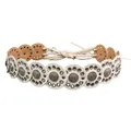Bohemian off-white waist belt with decorative metal disk elements and tie-on closure - Shiny Silver White