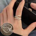 Stylish minimalist silver-tone intertwined multi-layer open adjustable ring for women - Open Adjustable / Silver Intertwined Wrap (JZ7708)