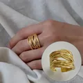 Minimalist multi-layer wire wrapped open ring in elegant gold finish for fashion women - Adjustable Open Size / Gold Minimalist Multilayer Wrap Ring (JZ6401-2) / Gold