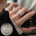 Minimalist multi-layer overlapping silver line ring with adjustable open band design. - Open Adjustable / Silver Wrap Design (JZ7436)