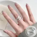 Elegant minimalist silver multi-layered intertwined open ring jewelry for modern women - Open Adjustable / Brushed Silver (JZ5020)