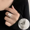 Minimalist multi-layer wavy silver open ring with a polished finish for women's jewelry - Open Adjustable / Silver V-Shape Layered (JZ5070)