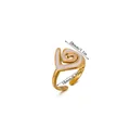 Detailed macro view of 18K gold plated stainless steel heart spiral ring showing dimensions. - Heart Swirl Style (G128761)