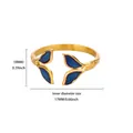 Detail view showing 17mm inner diameter and blue enamel leaf design on gold ring - Blue Fish Tail Style (G127897G-2)