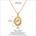 Vintage oval gold locket necklace featuring white face and red floral design with measurements - Gold Frame Purple Flower
