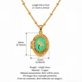 Klassische Medaillon-Halskette mit grüner Trockenblume und elegantem Rahmen aus Gold-Kupfer - Goldrahmen Rosa Blume