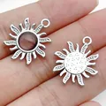 Sun alloy flower pendant charm with red stone inlay for creative DIY jewelry making - Brown Cat's Eye Sun Flower (28609) / 1 Piece (21x18x3mm) / Silver
