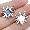 Exquisite silver sun flower alloy pendant featuring a blue center stone for DIY jewelry - Grey Blue Cat's Eye Sun Flower (28611) / 1 Piece (21x18x3mm) / Silver