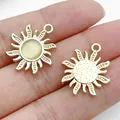Gold-plated sunflower alloy pendant with pale yellow inlay for DIY jewelry making - White Cat's Eye Sun Flower (28602) / 1 Piece (21x18x3mm) / Gold