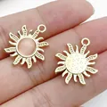 Sun-shaped gold alloy charm with pink gemstone for DIY jewelry making and earrings - Pink Cat's Eye Sun Flower (28603) / 1 Piece (21x18x3mm) / Gold