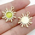Miniature gold alloy sun charm with yellow resin center for creative DIY jewelry making projects - Green Cat's Eye Sun Flower (28605) / 1 Piece (21x18x3mm) / Gold