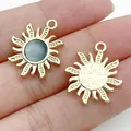 Golden sunflower alloy charms with grey stone inlay for DIY handmade jewelry making. - Grey Blue Cat's Eye Sun Flower (28606) / 1 Piece (21x18x3mm) / Gold
