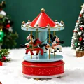 Christmas themed red carousel music box with spinning horses on artificial snow surface - Paper Box / Polka Dot Red