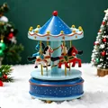 Exquisite blue vintage wooden carousel music box with rotating horses on snow background - Paper Box / Dotted Blue