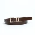 Slim dark brown leather belt for women featuring a polished gold rectangular buckle - Coffee / Length 105 Width 1.8