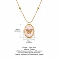 Vintage real gold-plated copper locket necklace featuring pink shell and butterfly - Butterfly Shell Locket / Gold