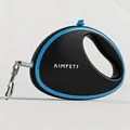 Retractable pet leash in black and blue with reflective 5m cord and Kimpets logo - Black Leash