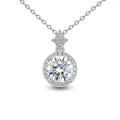 Elegant D color round Moissanite halo pendant necklace crafted in premium S925 sterling silver - FDDZ-143 Style (Rhombus Link Halo) / 6.5mm (1.0 Carat) / White Gold