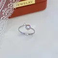 Elegant adjustable silver ring featuring a pink natural freshwater pearl and tiny crystal accent - Adjustable Open / Minimalist Small Rhinestone Style / Purple