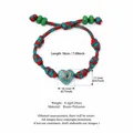 Adjustable braided cord bracelet with blue heart charm and measurement details. - No.2 Green Heart Pink Green Multicolor Cord