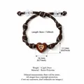 Adjustable handmade brown rope bracelet with heart resin charm and transparent beads - No.3 Heart Dark Coffee Multicolor Cord