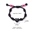 Adjustable handmade braided cord bracelet with dark blue heart charm and pink beads. - No.4 Heart Pink Dark Blue Multicolor Cord