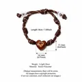 Handgefertigtes verstellbares braunes Flechtarmband mit Herz-Resin-Anhänger für Damen - Nr. 8 Herz Karamell Kordel