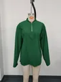 Detailed view of a green corduroy long sleeve half-zip polo shirt on a white mannequin - S / Tops / Green (Style 1)