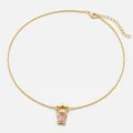 Collana dorata con ciondolo a forma di bambina e pietra di zircone rosa a cuore. - Bambina - Cuore Rosa