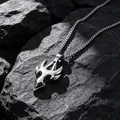 Ciondolo guerriero a dente di lupo in acciaio al titanio argento lucido superiore - Pendente + Catena 70CM