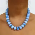 Sky blue marbled acrylic bead necklace with gold-toned spacers for a vibrant look. - Blue(32915)