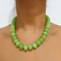 Handmade green marble-effect acrylic bead necklace with gold spacers for women's fashion - Green(32915)
