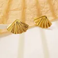Elegante waaiervormige gouden roestvrijstalen geometrische oorknopjes voor een chic look - Minimalistische waaier geometrische stijl (FY6087) / Goud