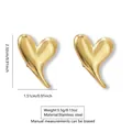 Gepolijste goudkleurige roestvrijstalen oorknopjes in een onregelmatige hartvorm voor dames - Langwerpige geometrische hartstijl (FY6097) / Goud