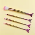 4pcs gradient mermaid makeup brush set featuring gold and purple fish scale handles - Metallic Pink