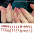 Handmade almond pink gradient cat-eye press-on nails for manicure salons, model MY34# - Vibrant Pink Gradient Cat Eye Style (MY34#) / Vitality Pink